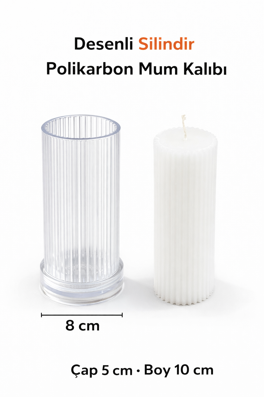 Desenli Silindir Polikarbon Mum Kalıbı çap 5 cm boy 10 cm
