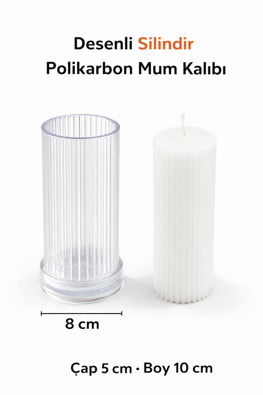 Desenli Silindir Polikarbon Mum Kalıbı çap 5 cm boy 10 cm
