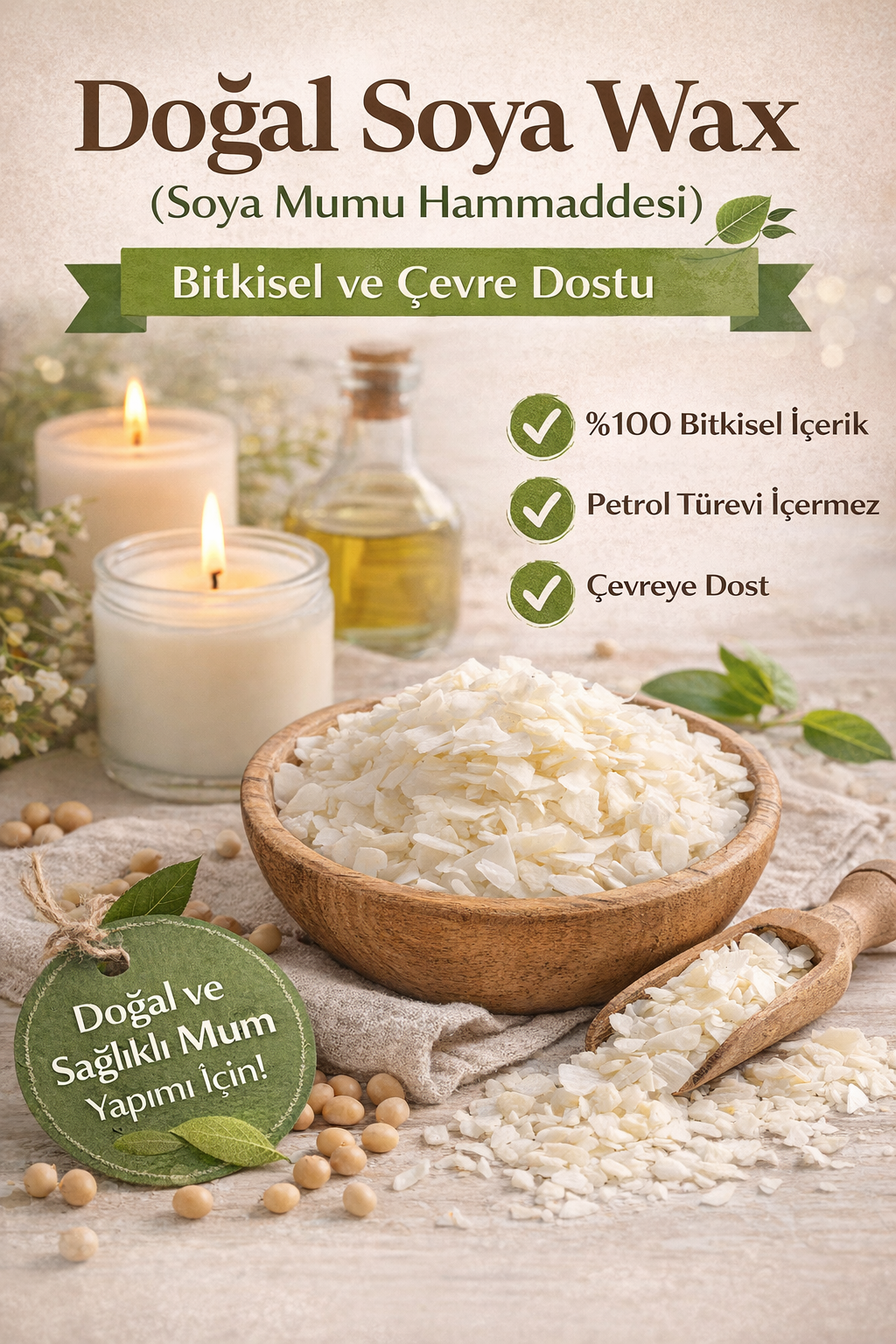 5 KG Soya Wax Flake Yaprak Açık Krem Renk