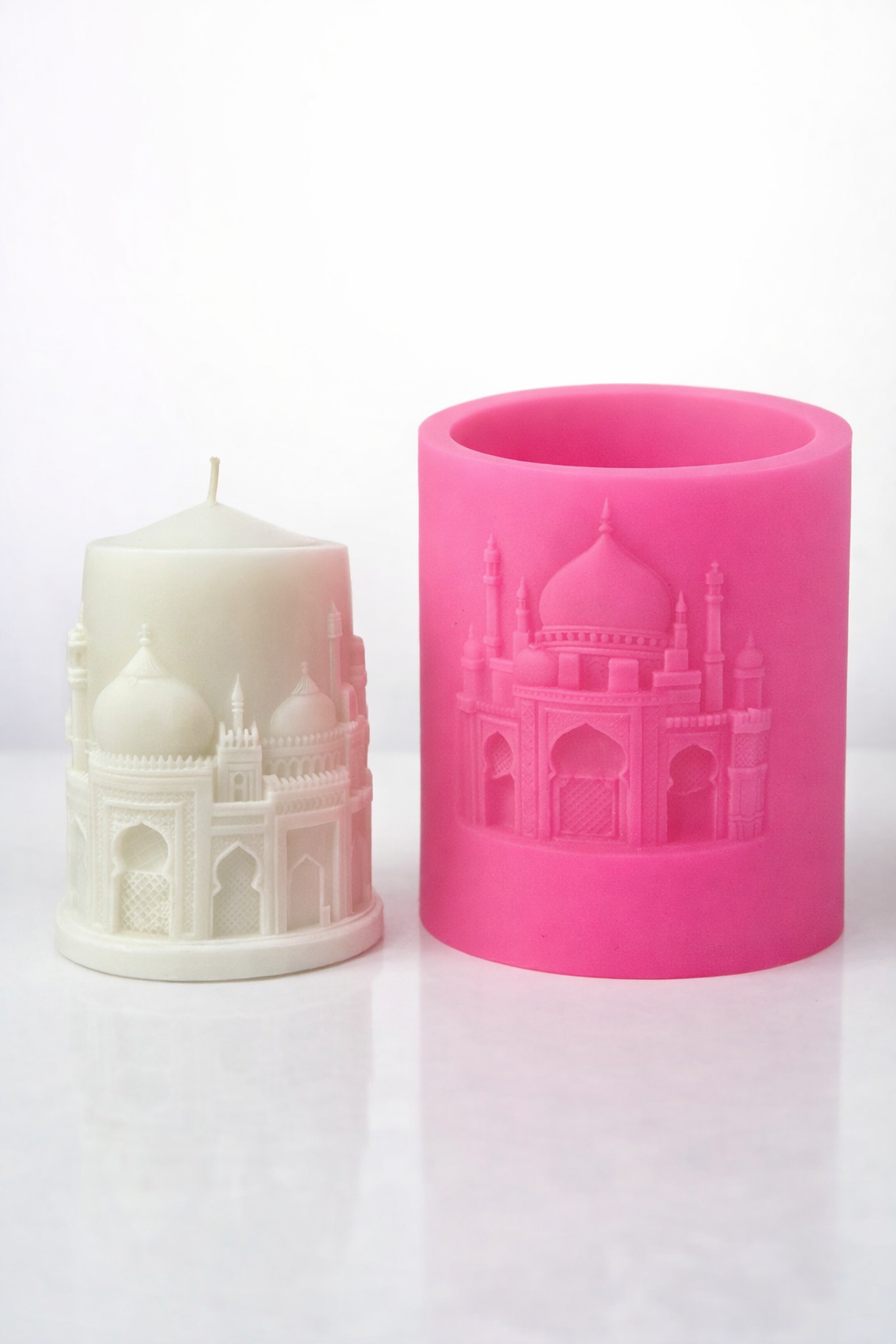 3D Camii Desenli Silindir Silikon Mum Kalıbı