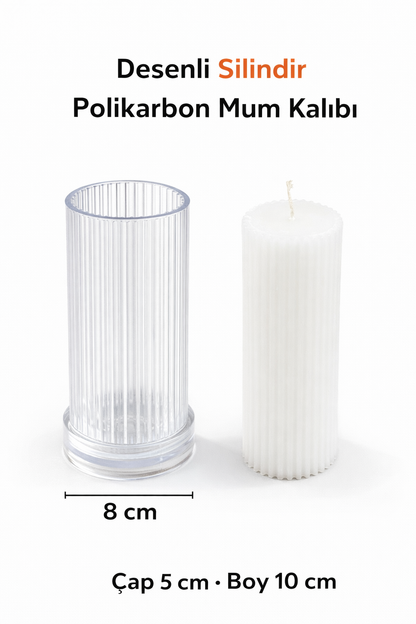 Desenli Silindir Polikarbon Mum Kalıbı çap 5 cm boy 10 cm