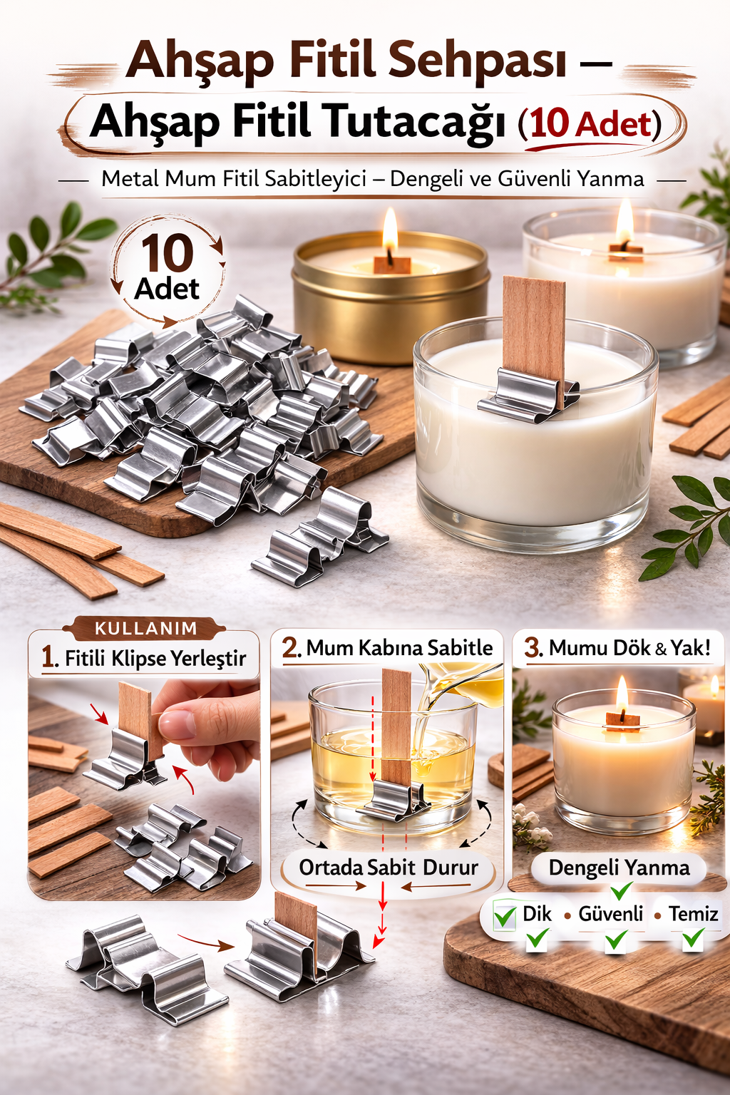 Ahşap Fitil Tutacağı 10 Adet