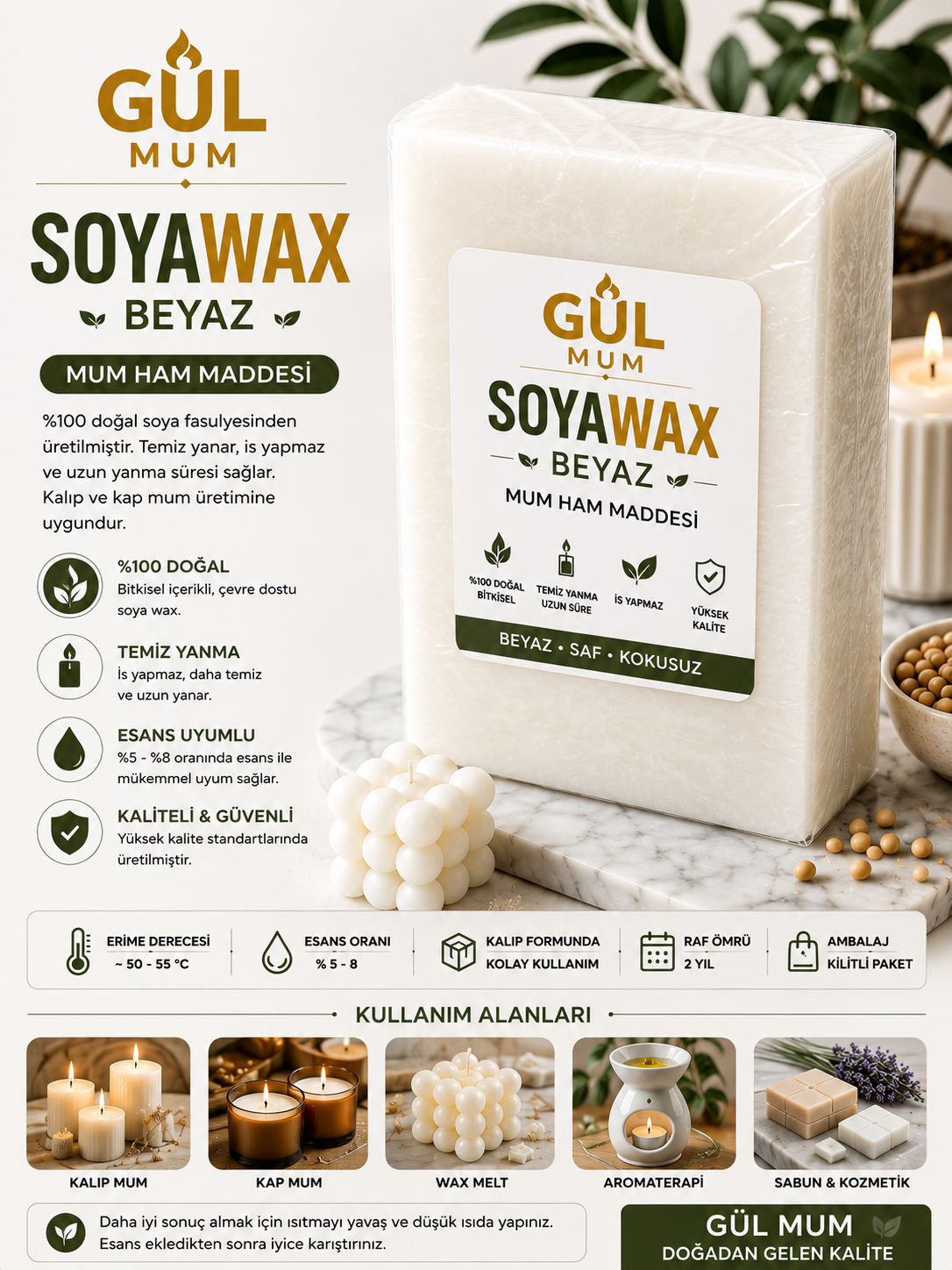 50 KG Beyaz Kalıp Soya Wax