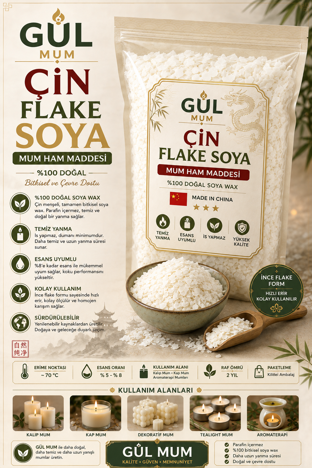 15  KG Soya Wax Flake Yaprak Açık Krem Renk