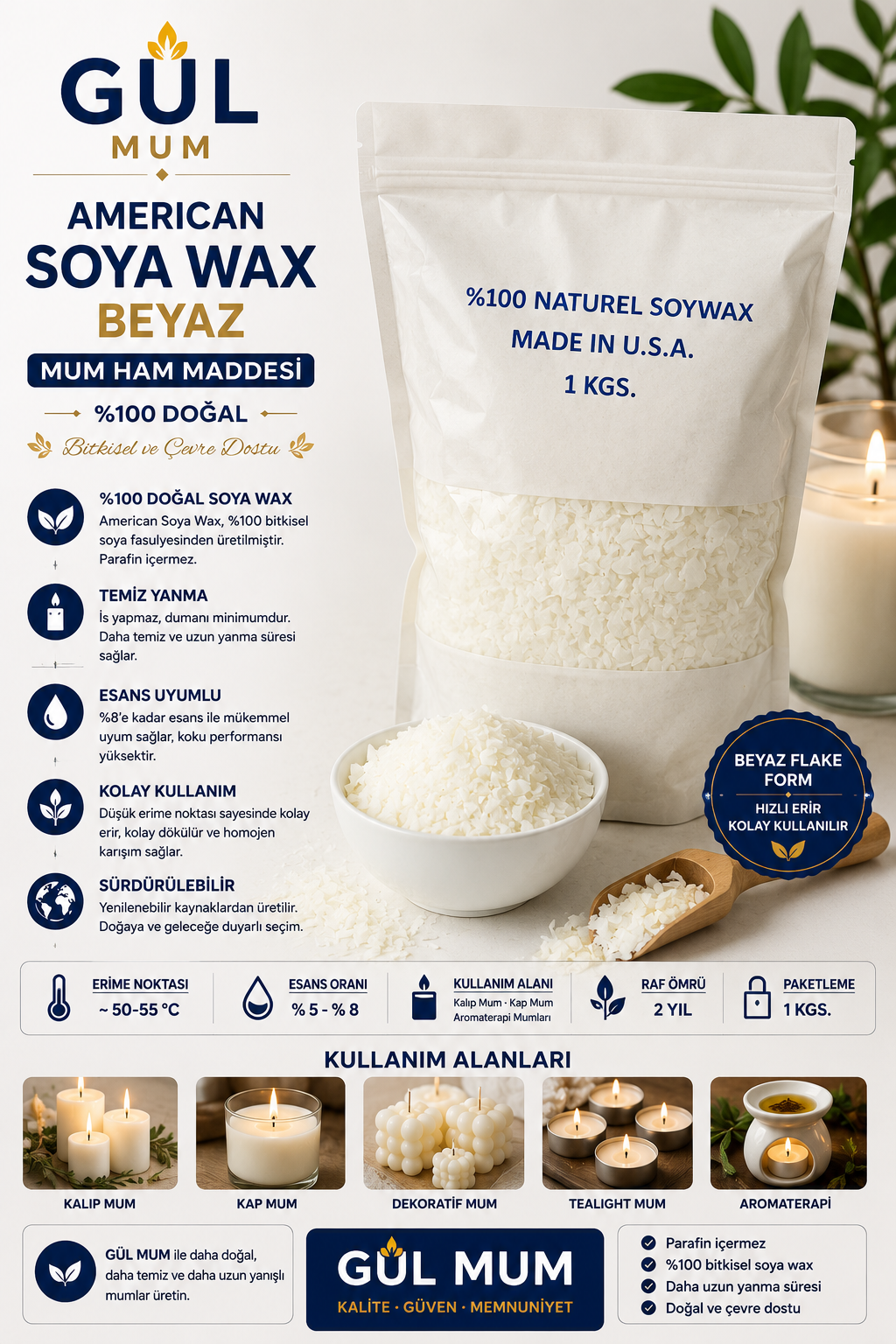5 Kg Amerikan Soya Wax Beyaz Renk