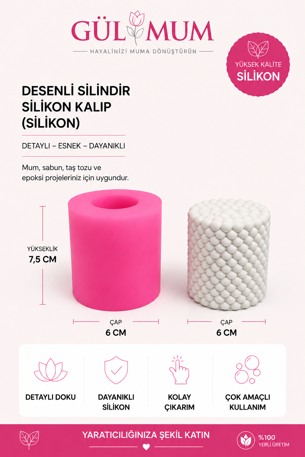 SİLİNDİR DESENLİ MUM  GM : 91