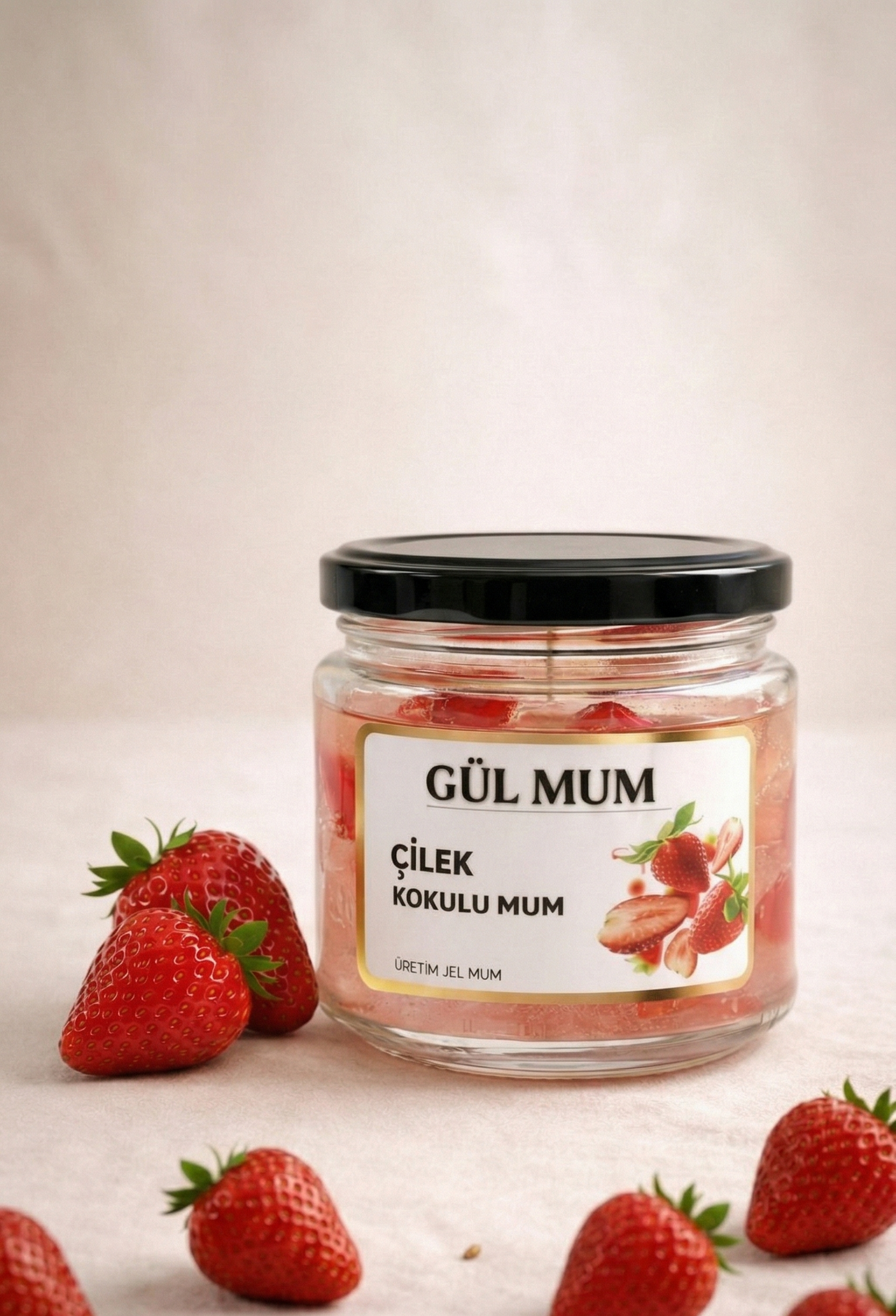Çilek kokulu kavanoz mum